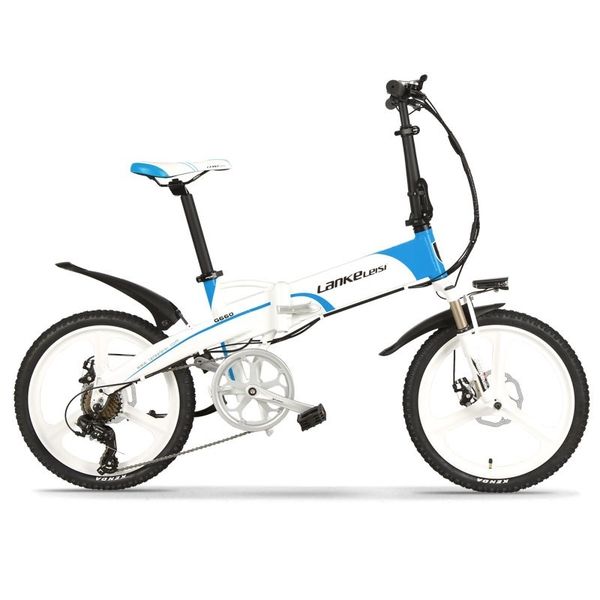 

eu quality level lankeleisi 20" inch electric bicycle 48v 400w motor 13ah l g battery folding e-bike electric bike, Silver;blue