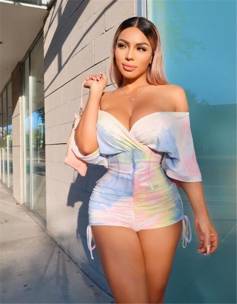 

hirigin 2020 new women off shoulder print bodycon romper jumpsuit fashion ladies summer club tights bodysuit short pants trouser, Black;white