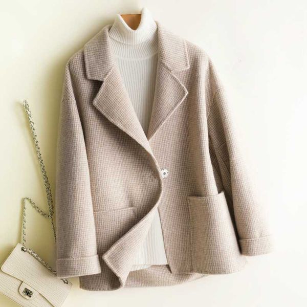 

women's wool & blends plaid coat women 2021 short autumn winter jacket fashion 100% double-sided coats abrigos mujer elegante knx867, Black