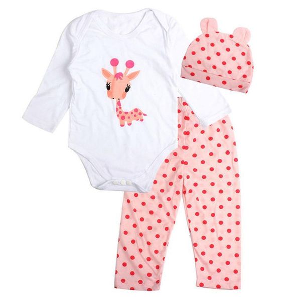 

3pcs toddler infant baby boy girl animal clothes set romper+pants+hat outfits baby clothes soft july 27, White
