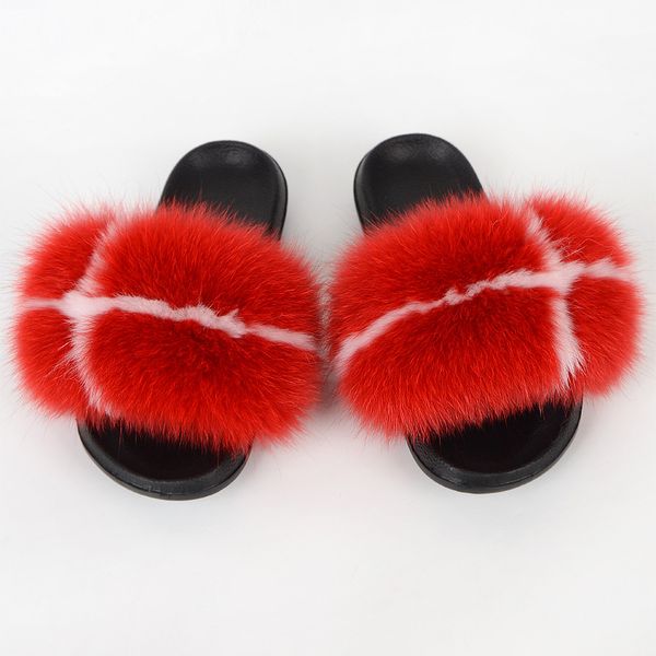 

fashion fur slippers color real fur sandals flip-flops home wear non-slip slipper furry slippers, Black
