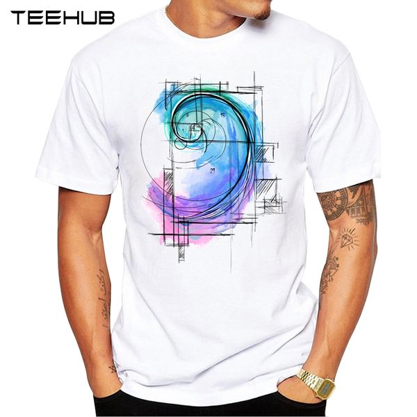 

new arrivals 2019 teehub cool men's fashion fibonacci design t-shirt short sleeve o-neck hipster tee