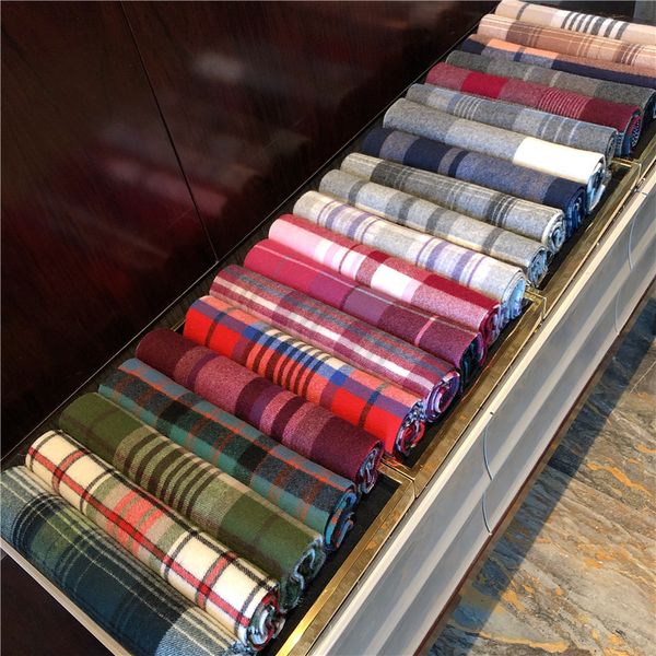 

luna&dolphin england women cashmere virgin wool scarves 180x35cm scotland black white plaid edinburgh plaid warm school shawls, Blue;gray