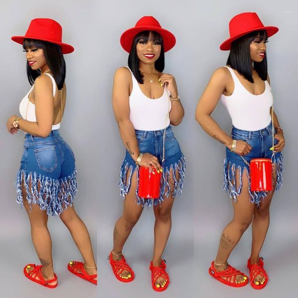 

short tassel jeans high waist jeans fashion designer vintage shorts jeans female skinny pants summer womens, Blue