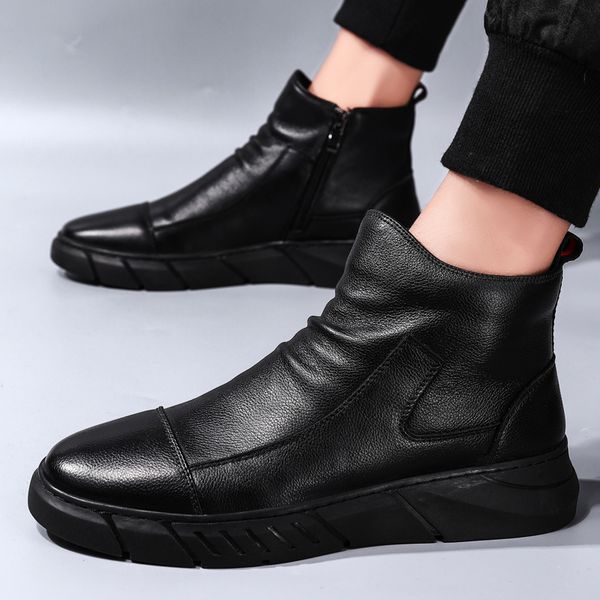 

autumn winter new men boots mens shoes casual botas de hombre fashion high shoes men warm pu boots, Black