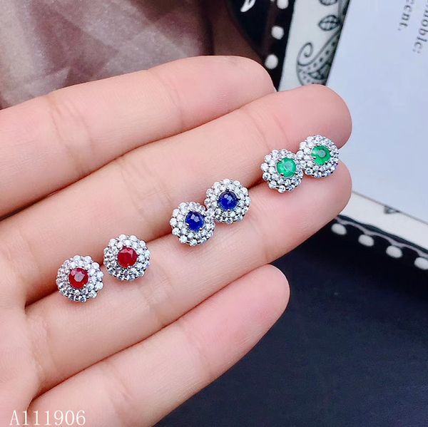 

stud kjjeaxcmy boutique jewelry 925 sterling silver inlaid natural ruby sapphire emerald female earrings support review luxury, Golden;silver