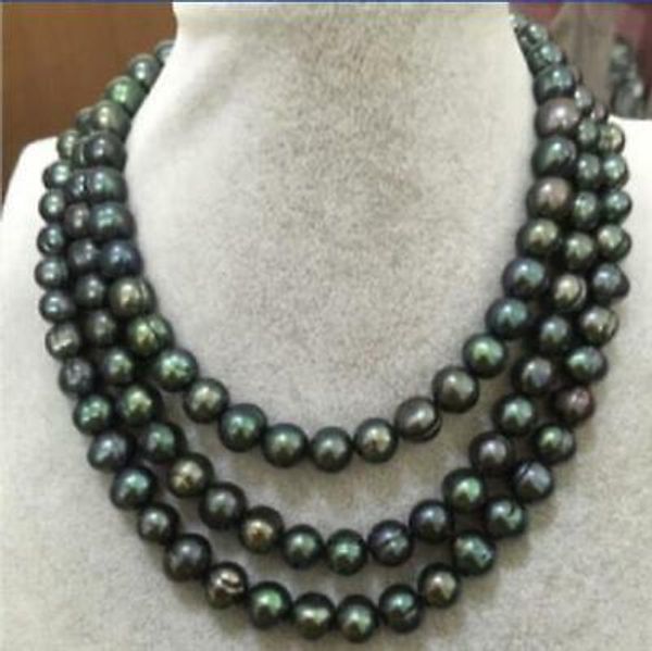 

beautiful 11-12mm south sea black green pearl necklac 50 inch, Silver