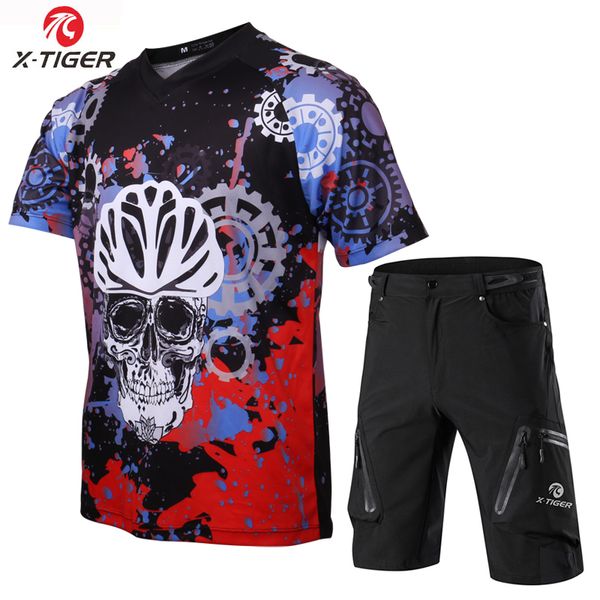 

x-tiger men pro трассы джерси set anti-пиллинг велосипед форменные sports wear anti-uv велоспорта велосипед dh рубашки велоспорт set, Black;blue