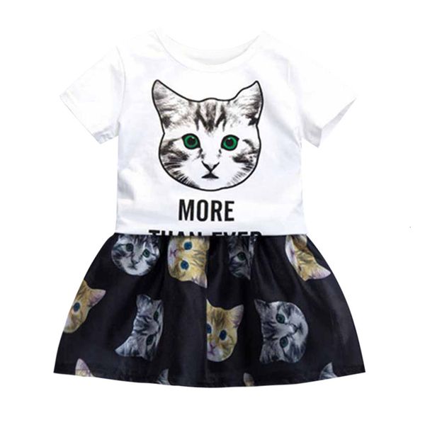 

clearance lovely baby girls toddler kids baby girls outfits clothes cat letter t-shirt +short skirt set z0211, White