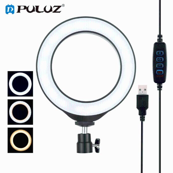 

flash heads puluz 4.7/6.2 inch usb 3 modes dimmable pography selfie ring light led video for blogger&cold shoe tripod ball head