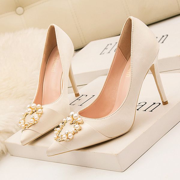 

dress shoes nice2021 9288- fashion nightclub slimming thin high heel wedding pointed satin pearl buckle, Black