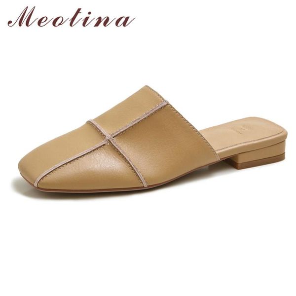 

meotina shoes women flats mules shoes square toe causal flat footwear ladies summer slip-on ladies yellow beige size 34-39, Black