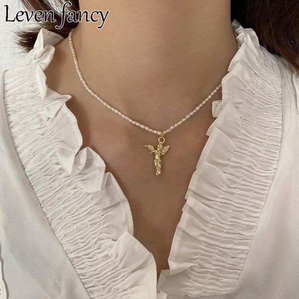 

925 sterling silver necklace baroque pearl necklace for women 18k gold angel pendant freshwater pearls fine jewelry 925