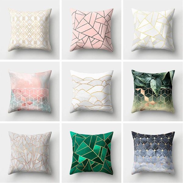 

1pc 45x45cm geometric 2020 gold shining printed square polyester winter warm pattern throw pillow case cushion cover home decor