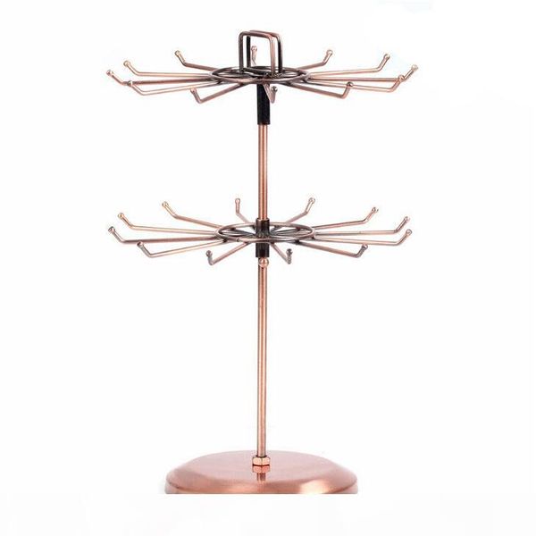 

upscale rotatable frame double layer pendant necklace jewelry display stand holder earring rack storage shelf, Black;white