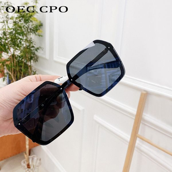

oec cpo fashion rimless sunglasses women vintage big frame square sun glasses ladies black brown eyewear female oculos uv400, White;black