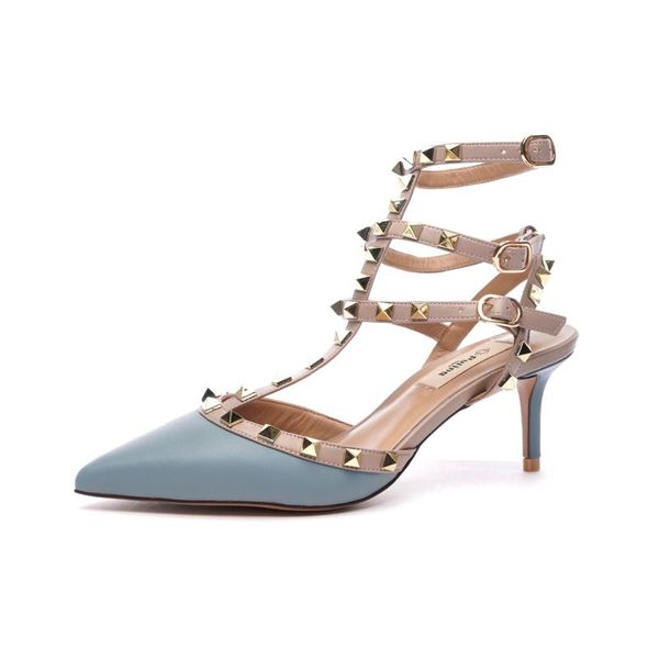 

women pointed toe leather ladies blue medium heels pumps sandals, Black