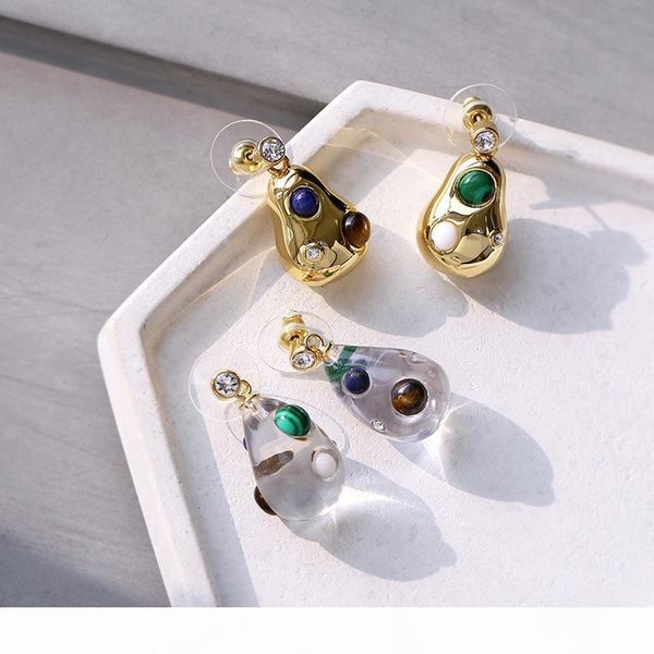 

simple design gold bead drop earring and transparent resin part with nature lapis malachite and red agate earrings for women earri, Silver