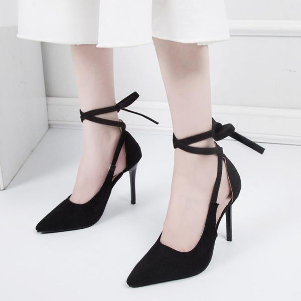 

sandals women pointed toe high heel black color elegant shoes with thin heels wedding ankle strap stiletto#0316