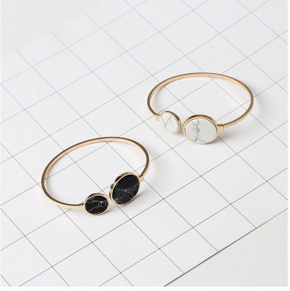 

bangle boho faux marble bracelet for women cute round triangle copper channel setting fashion hand jewelry pulseras, Black