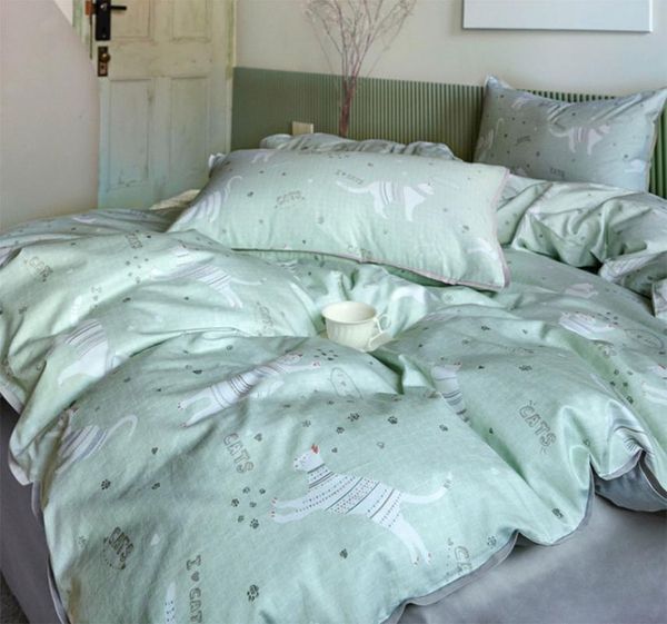 

cute cartoon cat bedding set teen child,full  king 60s cotton lovely double home textile bed sheet pillow case quilt cover