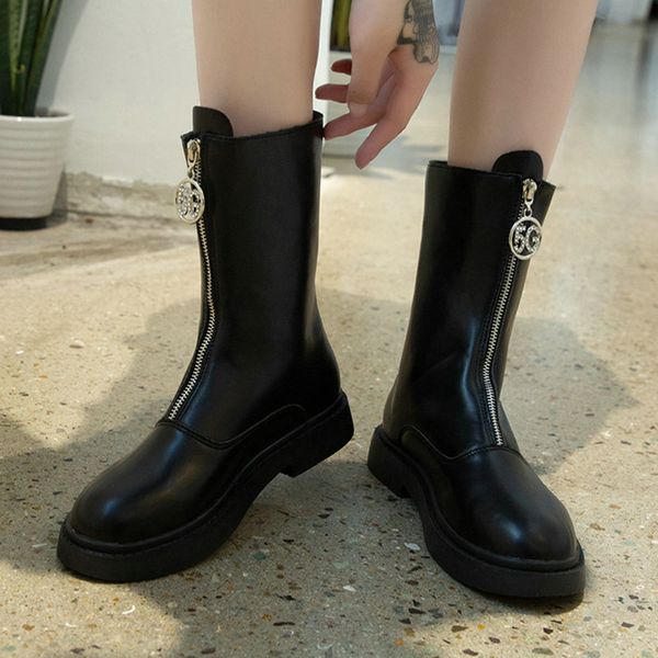 

plus size 35-53 nice mid calf rain boots women autumn letter 5g crystal shoes woman flat heels ladies casual boot, Black