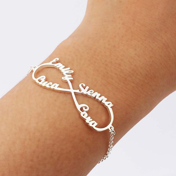 

link, chain stainless steel infinity name bracelet femme silver color custom jewelry personalized heart nameplate charm, Black