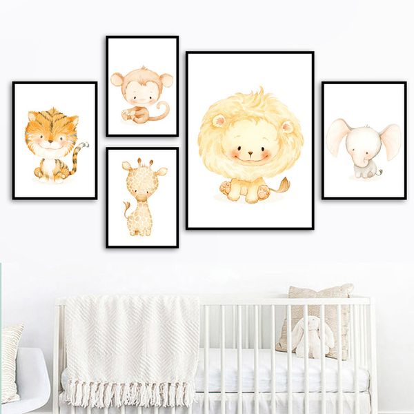 

nursery wall art canvas painting elephant lion zebra monkey tiger giraffe posters and prints wall pictures baby kids room decor