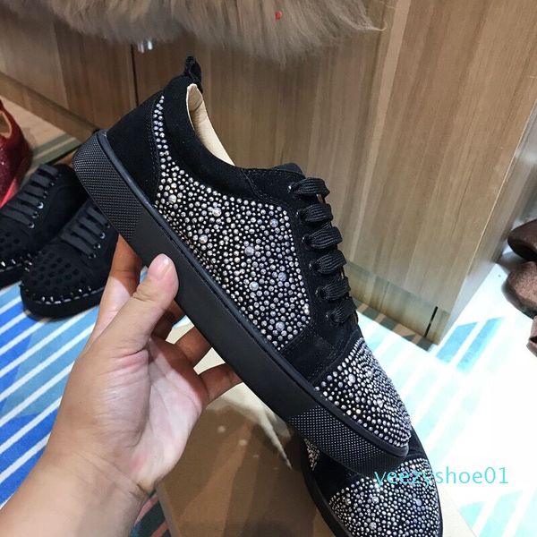 

designer shoes spike red bottom sneakers leather shoes junior calf casual loafer shoes suede luxury men women size with box dust bag, Black