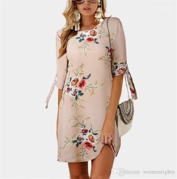 

o-neck lace chiffon dress lady one piece female clothing women dresses summer fifth sleeve floral printed dress, Black;gray