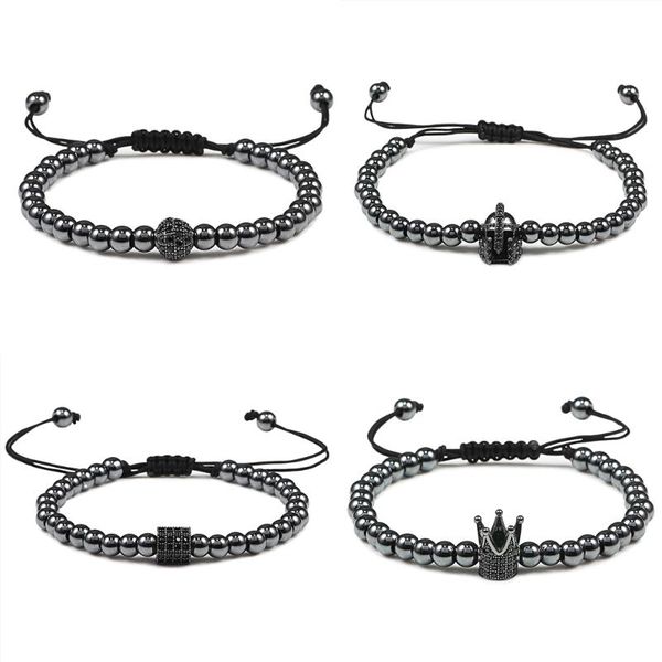 

trendy men crown helmet ball cube braid bracelet handmade weave adjustable knot charm beads bracelet jewelry friend gifts, Black