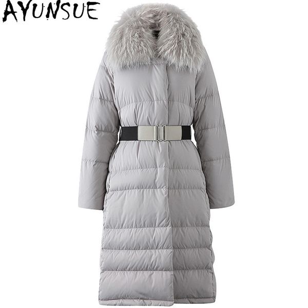 

ayunsue women coats winter 90%white duck down jackets for woman real raccoon fur collar hooded parkas female cloth casaco tn267, Black