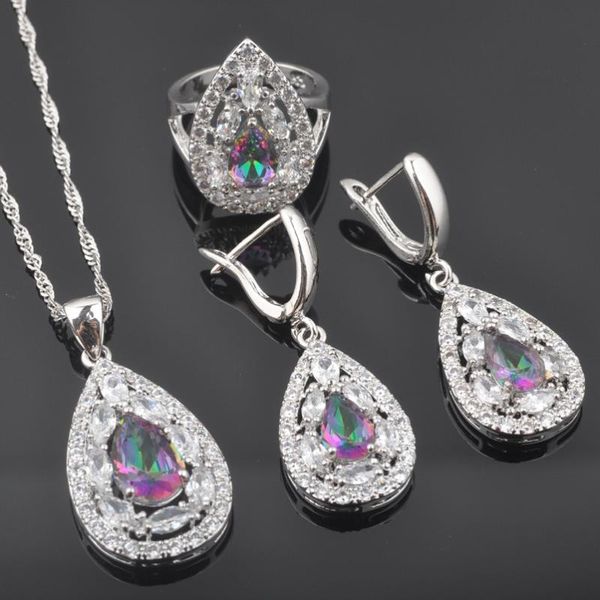 

мода свадебные украшения наборы для женщин свадьба цвета серебра цирконий кристаллическое кольцо ожерелье и серьги qz0573, Silver