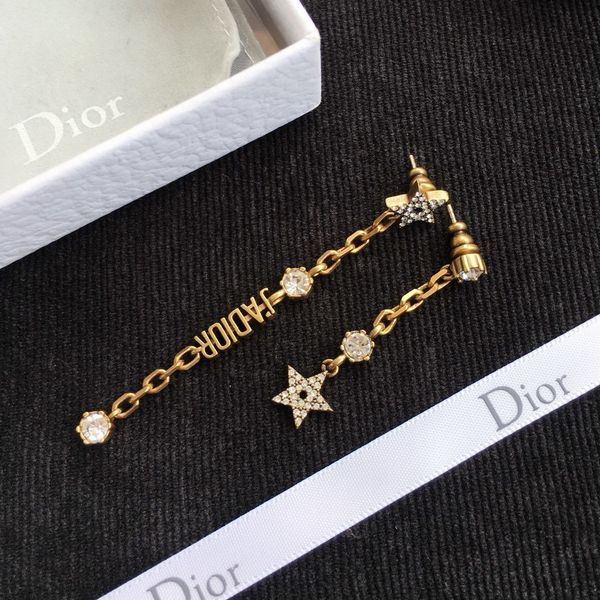 

earrings new style fashion classic letters diamond tassel retro earrings jewelry women earrings with box r57, Golden