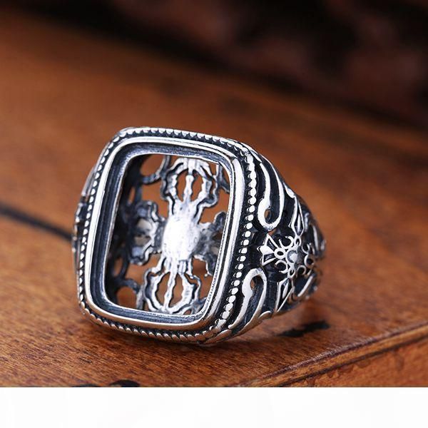 

real sterling silver 925 semi mount engagement men ring cushion cabochon 13x17mm vintage art deco adjustable, Golden;silver