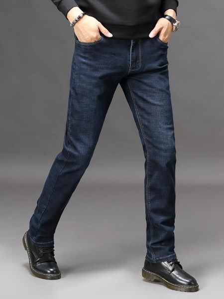 

2020 men's classic jeans stretch loose fit jeans men's denim pants on, Blue