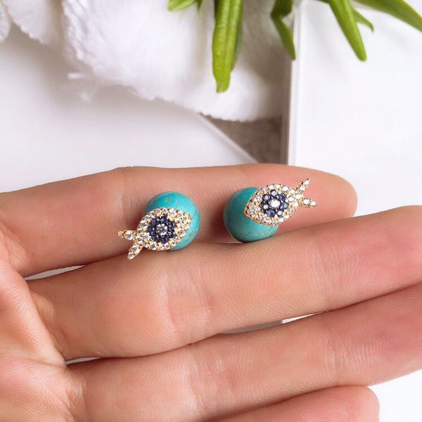 

sljely real 925 sterling silver yellow gold color lucky eye fish turquesa stud earrings with cubic zirconia women luxury jewelry, Golden;silver
