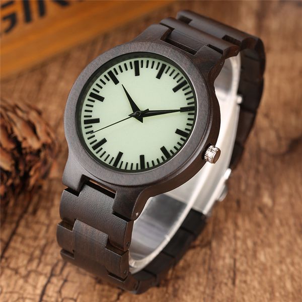 

minimalist sandalwood natural wood wrist watch luminous dial men's quartz analog wristwatch full bamboo bracelet strap watches, Slivery;brown