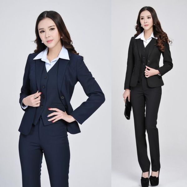 

formal women business suits with pant + blazer + vest 3 piece set new 2020 spring winter fashion ladies work office uniforms, White