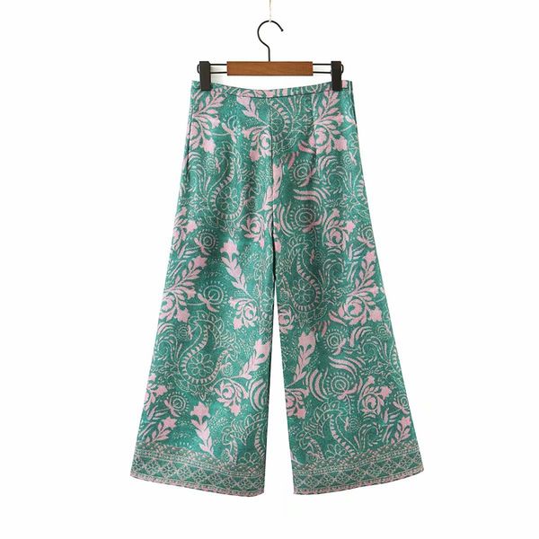 

women's pants & capris 2021 women vintage flower print patchwork wide leg femme streetwear trousers mujer leisure side zipper loose, Black;white