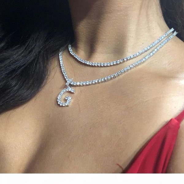 

женщины мужчины rock hip hop bling jewelry iced out cz алфавит подвеска персонализированные имя cz теннис сеть, Silver