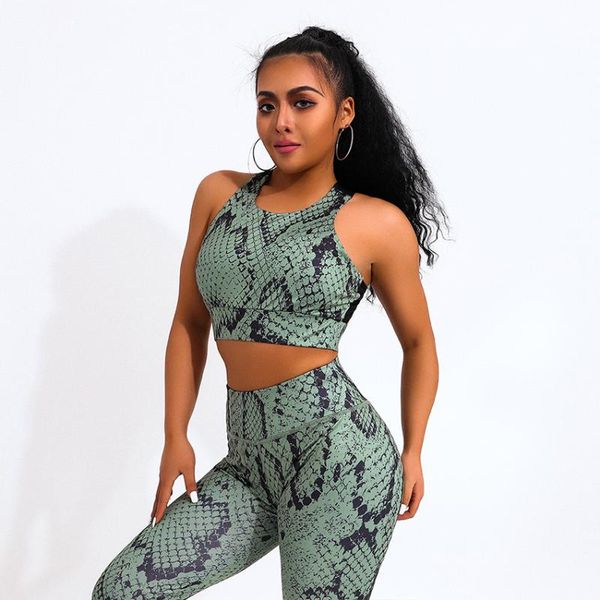 

yoga outfits 2 piece set seamless gym clothing snake print women fitness sportswear workout crisscross backless sports suits, White;red