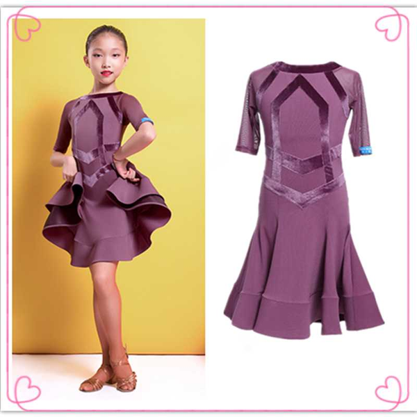

children latin dance competition dress professional performance latin salsa dance dress salsa cha cha rumba samba for girls, Black;red
