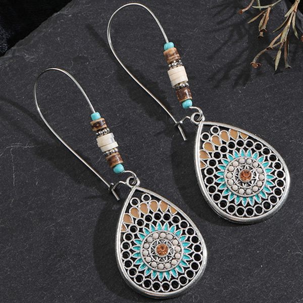 

bohemian water long hanging drop earrings for women ethnic acrylic crystal beads flowers dangle earring wedding jewelry party, Silver