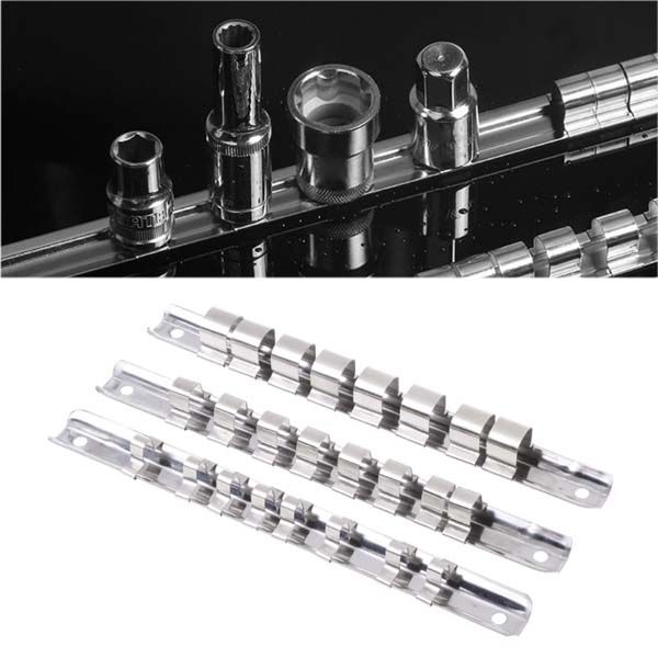

socket rack holder 1/4" 3/8" 1/2" with 16 clips on rail tool organizer storage