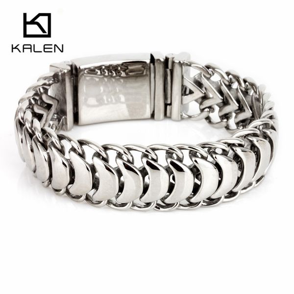 

kalen new high polished shiny bracelets stainless steel bike link chain bike chain bracelets fashion male accessories 2018, Golden;silver