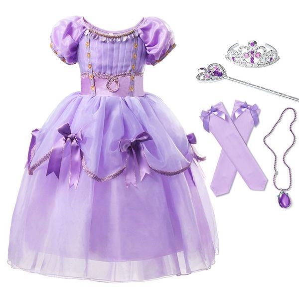 

deluxe princess sofia dress cosplay costumes for girl bow layered dresses kids carnival party rapunzel costume fancy clothing 0924, Red;yellow