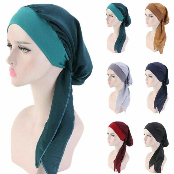 

muslim women chemo cap beanie hair loss turban head hat scarf wrap bandana, Blue;gray