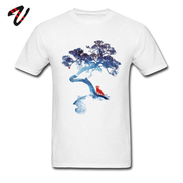 

fashion men's t-shirts the last apple tree t shirt 100% cotton white tshirt art design fox print camiseta slim fit summer