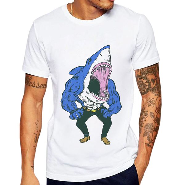 

2019 summer men t-shirt shark печатается с коротким рукавом hipster смешные мужская тенниска o-образным вырезом топы man футболках playeras